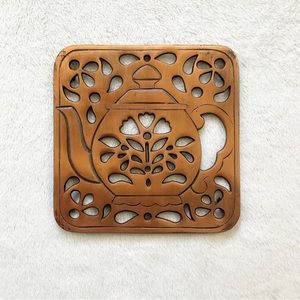 Vintage Himark Cast Iron Teapot Trivet 7.5” Copper-Tone Mid-Century